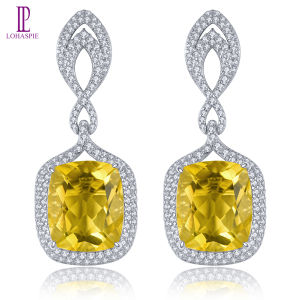 Lohaspie Jewelry Real 12.39 Carats Solid Sterling Silver 925 Stud Earring Original Natural Yellow Fluortie Stud Earring Gemstone Earring Silver Women Fashion Earring Silver Jewelry