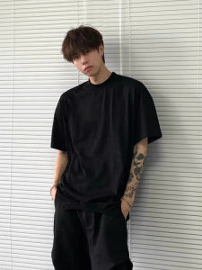 Pure Cotton Mens T-shirt Short Sleeve Loose Fit Heavyweight Hard And Stiff Korean Style Summer Ootd Breathable round Neck