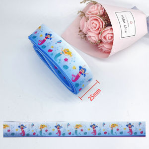 5 Meters Cartoon Printed Grosgrain Ribbon For Child DIY Crafts Gifts Wrapping Christmas Birthday Decor Mermaid Sewing Fabric