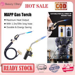 MAPP Gas Torch Potuem Propane Gas Torch Welding Propane Torch with 1.5m Hose Self Ignition Trigger Blow Torch Plumbing with Adjustable Flame Control knob for Heating Welding Soldering