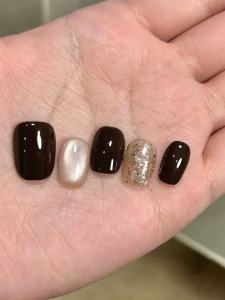 Handmade Detachable False Nails Micro Drunken Glass Bead Cats Eye White Enhancing High-End Feeling Nail Art Nail Tips