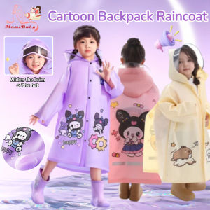 EVA Cartoon Kuromi Raincoat for Kids Girl Children Full Body Rainproof Poncho with Backpack Space