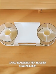 2-in-1 Desk Storage Drawer Box | Dual 360° Rotating Pen Holder Organizer | Desk Stationery Organizer