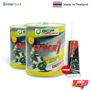 [QUÀ TẶNG] 2 Lon nhớt xe máy tay ga BCP Thái Lan 0.8L -  SUPER 1 SAE 10W40 API SL JASO MB (nhớt màu đỏ thơm mùi dâu tây) TẶNG 1 tuýp nhớt hộp số xe ga (nhớt láp) BCP Scooter Gear Oil SAE 80W90 API GL-5 120 mL