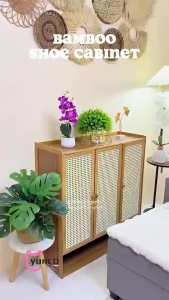 7 Layers Shoe Cabinet Wooden Door With Rattan Door Breathable Multi-Layer Large Capacity Shoe Rack Organizer French door Shoe Rack