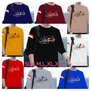 Bisa COD Sweater Keren Crewneck Elegan Kaos Pria Trendy Sweatshirt Kasual Sweter Gaza Palestine
