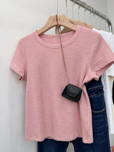 Áo Thun Nữ Tay Ngắn Cổ Tròn Dáng Ôm Vừa Vặn Phong Cách Hàn Quốc Giảm Tuổi Tác Mùa Hè 2025 Áo Thun Cotton Pha Trộn Thường Ngày