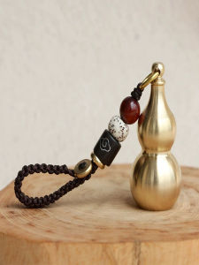 Copper Gourd Hollow Pendant Cinnabar Small Bottle Car Keychain Womens Portable Brass Pendant Handmade Pendant