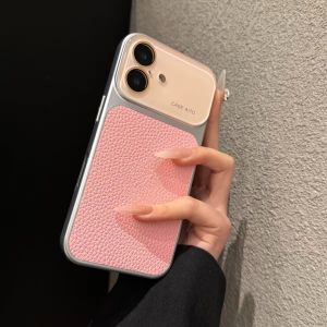 other | Luxury Large Window PU Textured Leather Phone Case For iPhone 17 16 15 14 13 Pro Max Glass Lens Protective Shockproof Back Cover