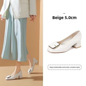 Red Dragonfly Black Chunky Heel Womens Shoes Comfortable Commute Fashion Single Shoes Easy to Wear Synthetic Leather Upgraded Version