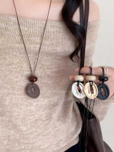 สร้อยคอจี้เรขาคณิตสไตล์เกาหลี โซ่ยาว สร้อยคอสเวตเตอร์สำหรับผู้หญิง โซ่ยาว โซ่ทอง โซ่เงิน โซ่ทองแดง โซ่ทองแดง