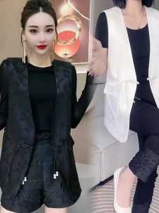 Elegant Chinese Style Buttoned Satin Vest for Women Office Wear Spring New Flower Pattern Sleeveless Jacket Coat