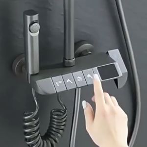 Temperature control display shower sets Brass body Bathroom 4 In 1 Square with Rain Shower Head High Pressure Sprayer