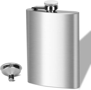 LMETJMA 1 4 5 6 7 8 9 10 oz Stainless Steel Hip Flask with Funnel Pocket Hip Flask Alcohol Whiskey Hip Flask Screw Cap KC0139