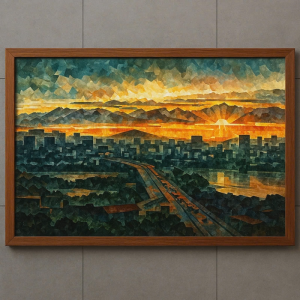 Tranh Nghệ thuật "Thành Phố Hà Nội Dưới Hoàng Hôn" VIETSMART ART - Sơn dầu 60 x 90cm