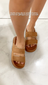 STOMPION Korean Sandals For Women Elegant Two Strap Flat Sandals For Ladies Fashion Casual