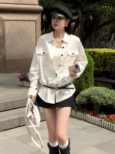 White Linen Womens Shirt Spring Summer Loose Casual Long Sleeve Top Sun Protection Outerwear Korean Style Multi-Functional