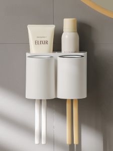 Minimalist Couple Toothbrush Holder Wall Mounted Bathroom Toothbrush Cup Storage Rack Luxury Toiletries Organizer Nordic Style