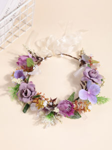Purple-toned soft-style synthetic rose garland headpiece vintage purple flower hairband extremely ethereal photo-taking bridal