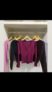 Cardigan Crop Renda Lengan Panjang Kasual Wanita - Bahan Lembut