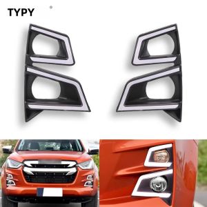 2 Cái Ốp Đèn Sương Mù Trước Isuzu Dmax D-Max Pickup 2020-2022 Tích Hợp Đèn LED DRL Chạy Ban Ngày Và Xi Nhan Chất Liệu Nhựa ABS