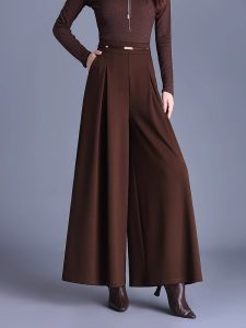 กางเกงขายาวทรงหลวมเอวสูงสำหรับผู้หญิง กางเกงขายาวทรงหลวมลายดอกไม้ ฤดูใบไม้ร่วง 2025 กางเกงกระโปรงทรงยาวสุดเก๋สำหรับผู้หญิงสูง