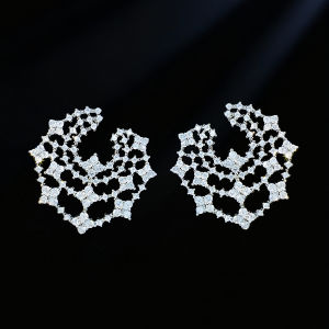SEQUITO Exquisite Wedding Party Brides Ear Jewelry Gold Plated Micro Pave Shiny AAAAA Zirconia Hollow Snowflake Big Stud Earrings SE1014