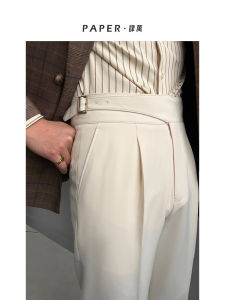 กางเกงขายาวทรงตรงเอวสูง ทรงหลวม สไตล์ย้อนยุค ฤดูร้อนบาง กางเกงขายาวทรงตรงสีขาวอ่อน ทรงหลวม สำหรับผู้ชาย