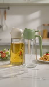 Nipiin Oil Bottle Dispenser 2in1 Glass Oil Bottle Press Spray Seasoning Bottle Oil Container Oil Sprayer Cooking Tool