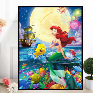 2025 New Diamond Painting Full Drill Mermaid Princess with Frame Childrens DIY Brick Diamond Cartoon Handmade Stick Picture