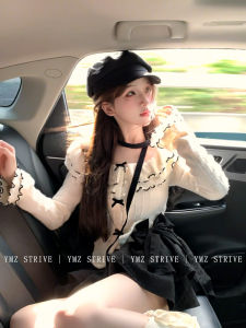 Strive Umei Large Size Womens Fashion Set Sweet Butterfly Knot Long Sleeve One Shoulder Color Block A-Line Mini Skirt Spring Summer