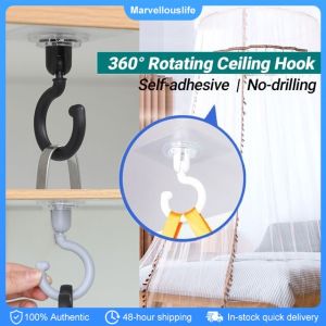 Transparent Ceiling Hook 360° Rotatable Ceiling Wall Hook Kitchen Bathroom Self-adhesive Hook