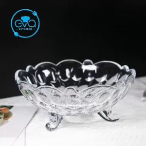 Tô Thuỷ Tinh Pha Lê 3 Chân Đựng Hoa Quả Hoạ Tiết Chấm Bi Trắng Sang Trọng