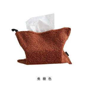 Scandinavian Teddy Plush Minimalist Loop Velvet For Home Living Room Tissue Bag Dining Table Top Tissue Cover Paper Extraction Box Tissue Box