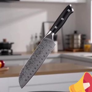 Japanese kitchen knife San De kitchen knife made of Damascus steel with patterns. Suitable for cutting meat vegetables and sushi