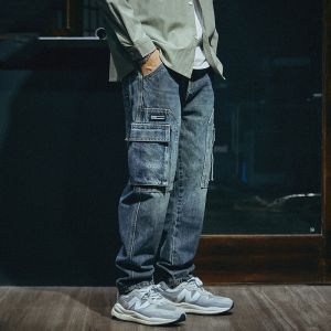Quần Jeans Ống Thẳng Mùa Thu Cho Nam Quần Dài Thường Ngày Phong Cách Mỹ Cổ Điển Rộng Rãi Quần Công Sở Quần Jeans Denim Giặt Xanh