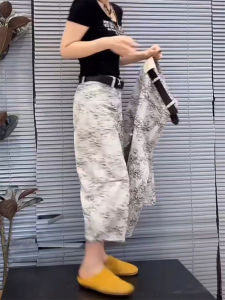 High Waist Wide Leg Denim Jeans Womens Autumn New plus Size Pear Shape Slimming Eighteen Straight Leg Pants Floral Embroidery