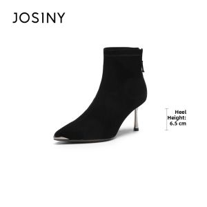 Josiny | Versatile Pull-On Black Pointed Stiletto Heel Booties