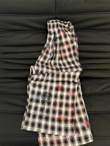 Cute American Drawn Graffiti Plaid Wide Leg Pants for Women Loose Straight Leg Ice Silk Walking Trousers for Summer