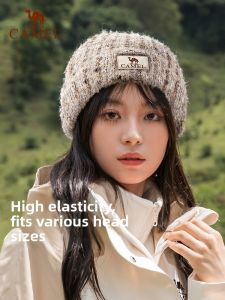 Camel 2023 Autumn Winter New Style Womens Knitted Woolen Hat Ear Protection Warm Cold Cap Versatile Face Slimming Plush Hat