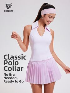 COSLEAF | Elastic and Slim POLO Neck Summer Athletic Wear for Women With Built-in Bra
