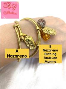 Nazareno/Buto ng Sinukuan/Mantra with Adjustable Bangle 21k Gold Plated Stainless Steel Bracelet