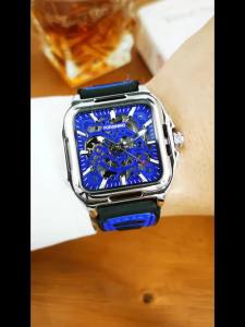 Forsining | Forsining Business Automatic Watch for Men Fashion Square Skeleton Mechanical Watches Casual Rubber Leather Strap Wristwatches