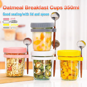 YoPo 350ml Reusable Overnight Oats Jars With Spoon Airtight Oatmeal Cup Container Breakfast Cups