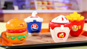 Fast Food Launcher Spinning Top Toy Burger & Fries Shaped Gyro Toy with LED Light Top Novelty Fidget