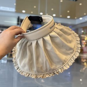 Korean Style Foldable Wide Brim Sunscreen Empty Top Hat Womens Summer Beach Coastal Anti-Uv Sunshade Cap Polyester Fiber Cartoon Pattern