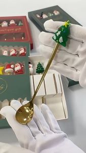 Korean Christmas Feature 3D Cartoon Spoon Stainless Steel Cake Dessert Coffee Tea Spoon Dinner Tableware