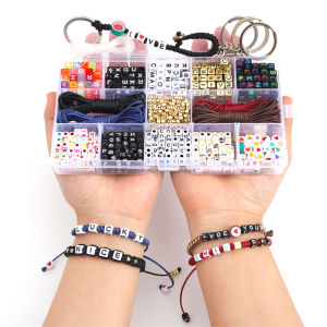 780Pcs/Box Colorful Alphabet Beads Wax Cord Set Square Letter Beads Kit For DIY Bracelet Necklace Jewelry Craft Making Accessories