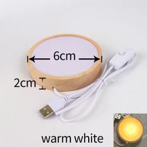 Wood Round USB LED Night Light Base Art Display Holder for Crystals Glass Ball Resin Art Decoration Display Stand Bedside Lamp