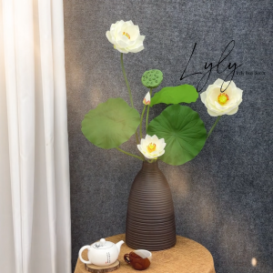 Cụm Sen 3B 1N 1 Búp bó hoa trang trí tiệc sự kiện. Hoa Lụa LyLy Decor